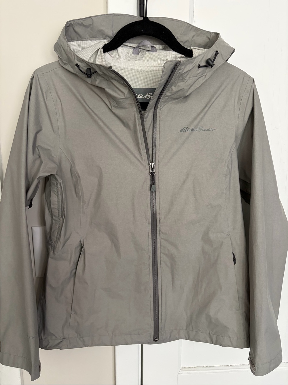 Eddie Bauer Light Gray Hooded Waterproof Rain Jacket